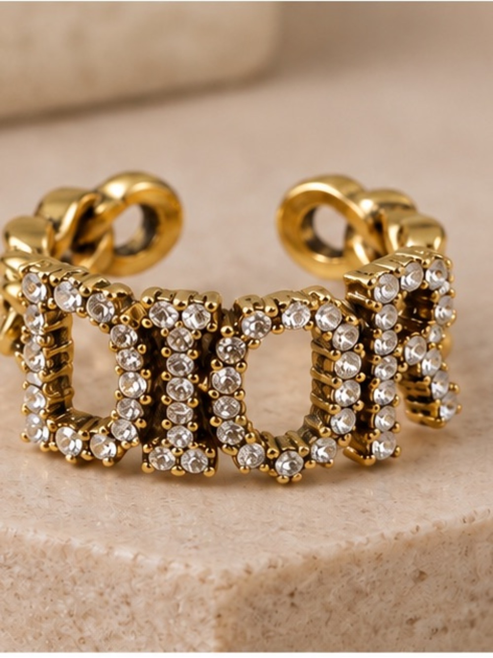 Designer Inspired Gold Crystal Statement Ring